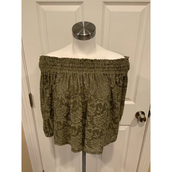 Deletta Anthropologie Green Floral Lace Off-The-Shoulder Top, Size XS - Picture 1 of 7